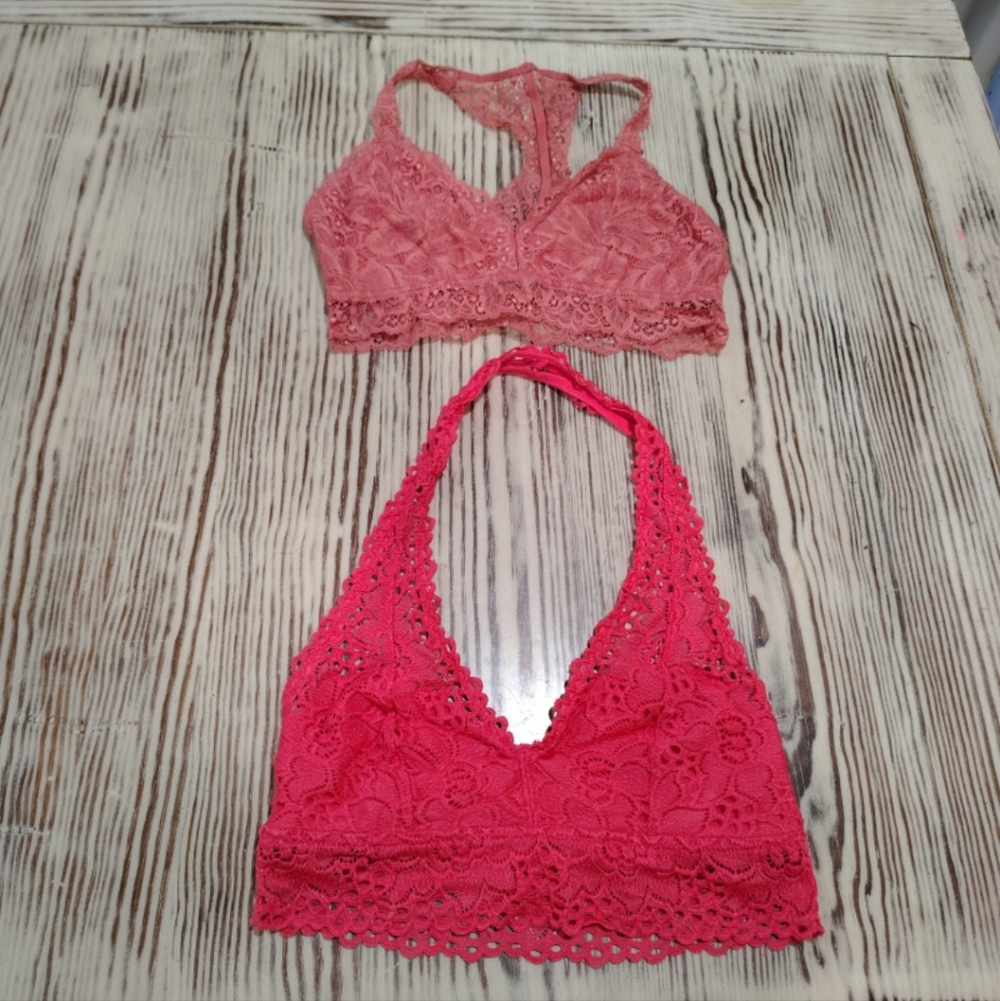 aerie Lace Bralette Duo in Bright Pink and Coral
